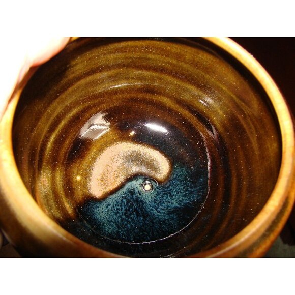 Handmade Artist Signed Pottery Bowl Planter Pot Jar Carved Cactus Decor Browns - Picture 4 of 12